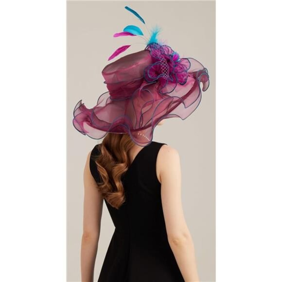 Women's Kentucky Derby Church Dress Hat 10-fuchsia,blue - Picture 5 of 6